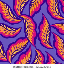 Colorful ornamental seamless pattern with simple abstract organic floral elements. Vibrant psychedelic vector illustration for design