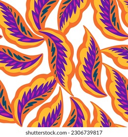 Farbiges, nahtloses Ziermuster mit einfachen abstrakten organischen Blumenelementen. Lebhafte psychedelische Vektorgrafik für Design