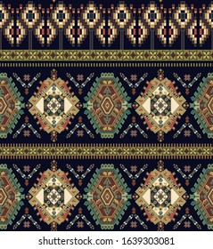Colorful ornamental seamless pattern. Vector clipart. Ethnic geometric background. Symmetric ornamental wallpaper. Design for fabric, textile, rug, cover, wallpaper, decoupage. 