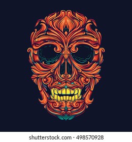 Colorful Ornamental Skull Head Tattoo Illustration