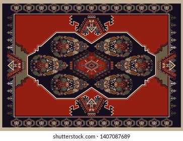 Colorful ornamental vector design for rug, carpet, tapis. Persian rug, towel, textile. Geometric floral backdrop. Arabian ornament with decorative elements. Vector ornamental template