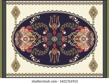 Colorful ornamental vector design for rug, carpet, tapis. Persian rug, towel, textile. Geometric floral backdrop. Arabian ornament with decorative elements. Vector ornamental template