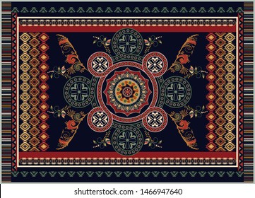 Colorful ornamental vector design for rug, carpet, tapis, yoga mat. Persian rug, towel, textile. Geometric floral backdrop. Arabian ornament with decorative elements. Vector carpet template