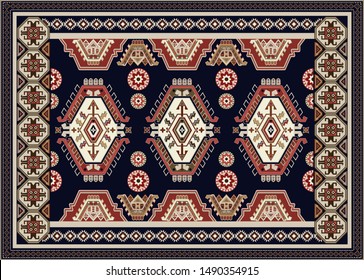 Colorful ornamental vector design for rug, carpet, tapis, yoga mat, invitation, card, backdrop, background.  Geometric ethnic clipart. Arabian ornament with decorative elements. Vector template