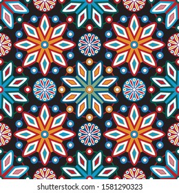 Colorful ornamental vector design for rug. Persian rug, hijab, robe, textile. Arabian ornament with decorative elements. Vector seamless carpet template.
