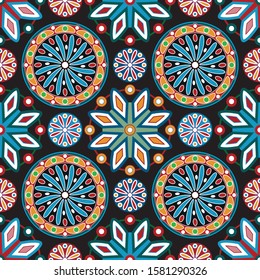 Colorful ornamental vector design for rug. Persian rug, hijab, robe, textile. Arabian ornament with decorative elements. Vector seamless carpet template.