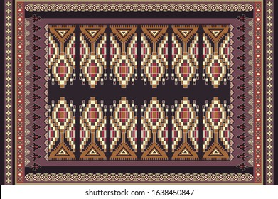 Colorful ornamental vector design for rug, carpet, tapis. Persian rug, towel, textile. Geometric floral backdrop. Arabian ornament carpet with decorative elements. Vector rectangular template rug