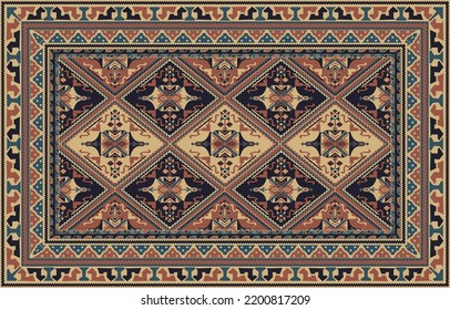 Colorful ornamental vector design for rug, tapis, yoga mat. Geometric ethnic clipart. Arabian ornamental carpet with decorative elements.Persian carpet,