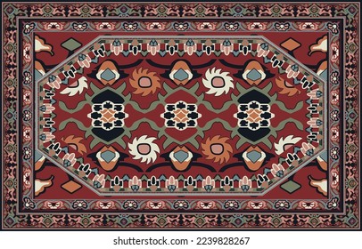 Colorful ornamental vector design for rug, tapis, yoga mat. Geometric ethnic clipart. Arabian ornamental carpet with decorative elements.Persian carpet,