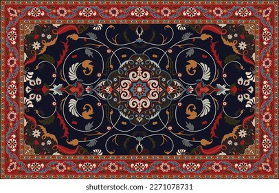 Colorful ornamental vector design for rug, tapis, yoga mat. Geometric ethnic clipart. Arabian ornamental carpet with decorative elements.Persian carpet,