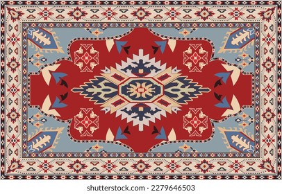 Colorful ornamental vector design for rug, tapis, yoga mat. Geometric ethnic clipart. Arabian ornamental carpet with decorative elements.Persian carpet,