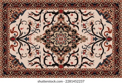 Colorful ornamental vector design for rug, tapis, yoga mat. Geometric ethnic clipart. Arabian ornamental carpet with decorative elements.Persian carpet,