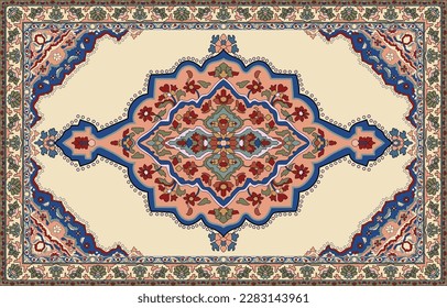 Colorful ornamental vector design for rug, tapis, yoga mat. Geometric ethnic clipart. Arabian ornamental carpet with decorative elements.Persian carpet,