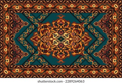 Colorful ornamental vector design for rug, tapis, yoga mat. Geometric ethnic clipart. Arabian ornamental carpet with decorative elements.Persian carpet,