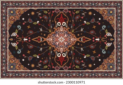 Colorful ornamental vector design for rug, tapis, yoga mat. Geometric ethnic clipart. Arabian ornamental carpet with decorative elements.Persian carpet,