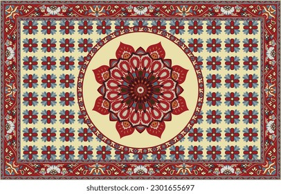 Farbiges dekoratives Vektordesign für Teppich, Tapis, Yogamat. Geometrische ethnische Clipart-Kunst. arabischer Zierteppich mit dekorativen Elementen.Persischer Teppich,