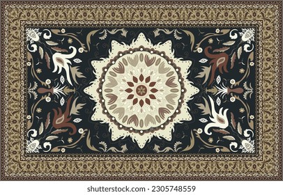 Colorful ornamental vector design for rug, tapis, yoga mat. Geometric ethnic clipart. Arabian ornamental carpet with decorative elements.Persian carpet