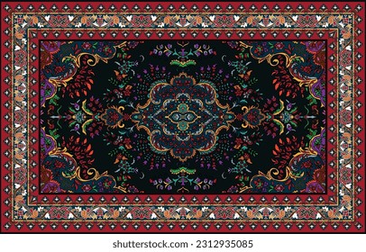 Farbiges dekoratives Vektordesign für Teppich, Tapis, Yogamat. Geometrische ethnische Clipart-Kunst. arabischer Zierteppich mit dekorativen Elementen.Persischer Teppich