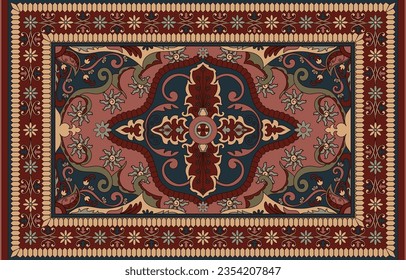 Farbiges dekoratives Vektordesign für Teppich, Tapis, Yogamat. Geometrische ethnische Clipart-Kunst. arabischer Zierteppich mit dekorativen Elementen.Persischer Teppich,	