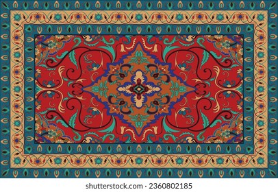 Colorful ornamental vector design for rug, tapis, yoga mat. Geometric ethnic clipart. Arabian ornamental carpet with decorative elements.Persian carpet