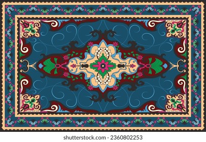 Colorful ornamental vector design for rug, tapis, yoga mat. Geometric ethnic clipart. Arabian ornamental carpet with decorative elements.Persian carpet,