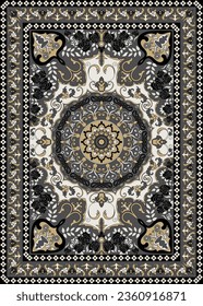 Colorful ornamental vector design for rug, tapis, yoga mat. Geometric ethnic clipart. Arabian ornamental carpet with decorative elements.Persian carpet,