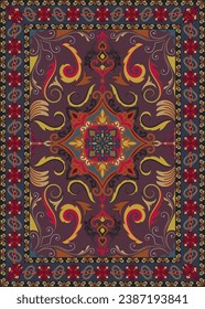 Colorful ornamental vector design for rug, tapis, yoga mat. Geometric ethnic clipart. Arabian ornamental carpet with decorative elements.Persian carpet