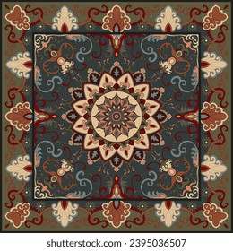 Colorful ornamental vector design for rug, tapis, yoga mat. Geometric ethnic clipart. Arabian ornamental carpet with decorative elements.Persian carpet