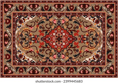 Colorful ornamental vector design for rug, tapis, yoga mat. Geometric ethnic clipart. Arabian ornamental carpet with decorative elements.Persian carpet,