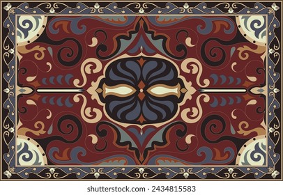 Diseño de vector ornamental colorido para alfombra, tapis, estera de yoga. Clipart étnico geométrico. Alfombra ornamental árabe con elementos decorativos. Alfombra persa,