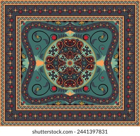 Colorful ornamental vector design for rug, tapis, yoga mat. Geometric ethnic clipart. Arabian ornamental carpet with decorative elements.Persian carpet