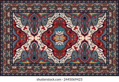 Colorful ornamental vector design for rug, tapis, yoga mat. Geometric ethnic clipart. Arabian ornamental carpet with decorative elements.Persian carpet