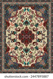 Colorful ornamental vector design for rug, tapis, yoga mat. Geometric ethnic clipart. Arabian ornamental carpet with decorative elements.Persian carpet