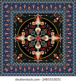 Colorful ornamental vector design for rug, tapis, yoga mat. Geometric ethnic clipart. Arabian ornamental carpet with decorative elements.Persian carpet