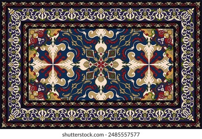 Colorful ornamental vector design for rug, tapis, yoga mat. Geometric ethnic clipart. Arabian ornamental carpet with decorative elements.Persian carpet,