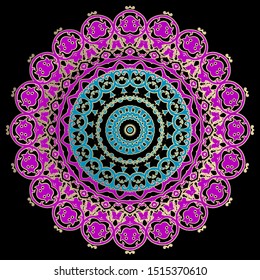 Colorful ornamental vector mandala pattern. Arabesque ornate background. Decorative round floral ornament in ethnic style. Beautiful vintage oriental design. For fabric, prints, cards, wallpapers.