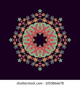 Colorful ornamental vector rosette on dark background