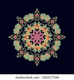 Colorful ornamental vector rosette on dark background