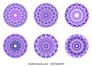 Colorful ornate abstract floral mandala symbol set - circular ornamental geometrical round vector designs from curved stones