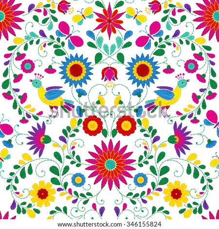 Colorful Ornate Ethnic Pattern Mexican Embroidery Stock Vector (Royalty ...