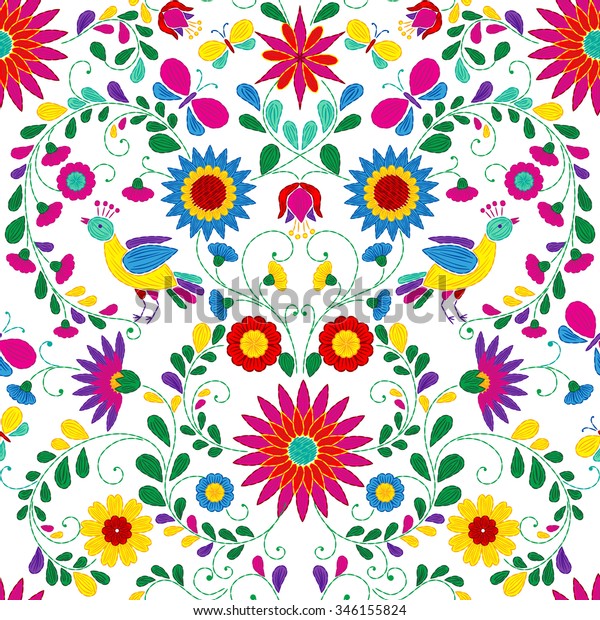 Colorful Ornate Ethnic Pattern Mexican Embroidery Stock Vector (Royalty ...