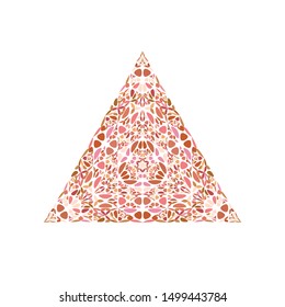 Colorful ornate floral mosaic ornament triangle logo template - geometrical abstract triangular vector element on white background