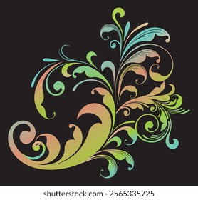 Colorful Ornate Floral Swirl Vector Design Elements for Decorative Art