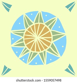 Colorful ornate round pattern.Ornamental circle. Hand dawn geometric print design for tile, wrapping paper, wall decoration, textile. Vector illustration.