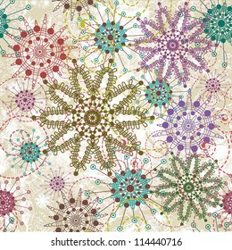 Colorful ornate seamless snowflake pattern
