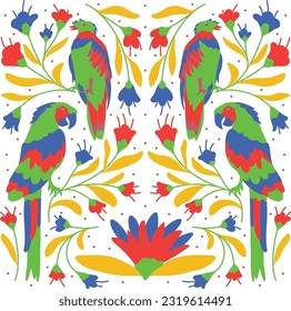 Colorful Otomi Vector Pattern With Birds