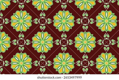 Colorful Ottoman Tile Pattern Illustration.Traditional Ottoman Turkish Tile Pattern.Vintage Iznik Ceramic Tile Design.Islamic Art Inspired Turkish Tile Texture