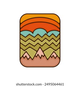Colorful Outdoor adventure badge. Camping adventure label in retro style. Mountain logo graphics for t-shirt. Stock vector artwork.