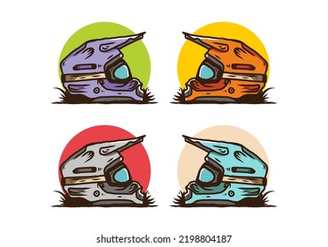 Colorful outdoor motocross trail helmet illustration design