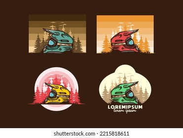 Colorful outdoor motocross trail helmet illustration design